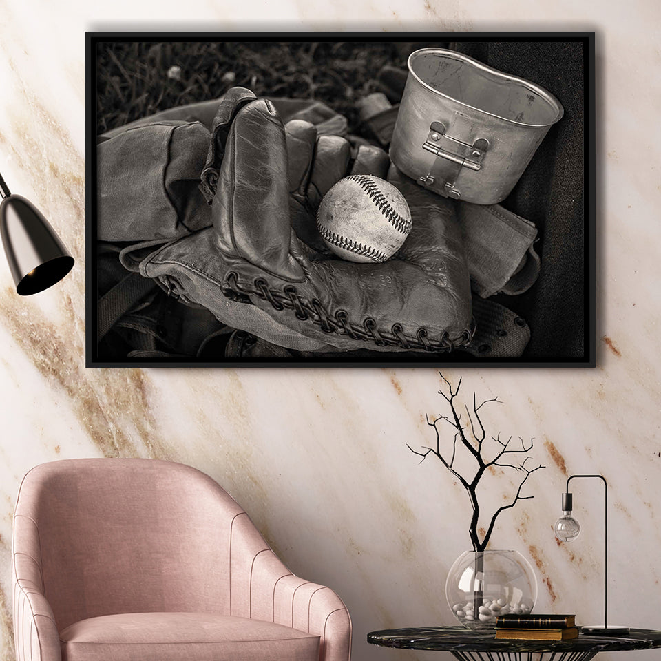 Vintage Baseball, Baseball Framed Canvas Prints Wall Art Decor, Black Floating Frame