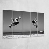 Vintage Beach Backflip Black And White Print, Beach Acrobats Larger Canvas Art, 5 Piece Canvas Prints Wall Art Decor