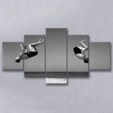 Vintage Beach Backflip Black And White Print, Beach Acrobats 5 Panels, Canvas Prints Wall Art Decor, Large Canvas Art