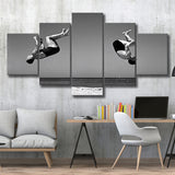 Vintage Beach Backflip Black And White Print, Beach Acrobats 5 Panels, Canvas Prints Wall Art Decor, Large Canvas Art