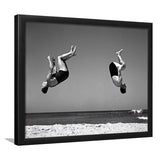 Vintage Beach Backflip Black And White Print, Beach Acrobats Framed Art Prints, Wall Art,Home Decor,Framed Picture