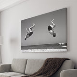 Vintage Beach Backflip Black And White Print, Beach Acrobats Canvas Prints Wall Art Home Decor