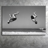 Vintage Beach Backflip Black And White Print, Beach Acrobats Canvas Prints Wall Art Home Decor