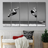 Vintage Beach Backflip Black And White Print, Beach Acrobats Larger Canvas Art, 5 Piece Canvas Prints Wall Art Decor