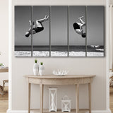 Vintage Beach Backflip Black And White Print, Beach Acrobats Larger Canvas Art, 5 Piece Canvas Prints Wall Art Decor