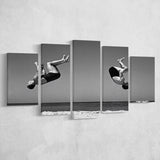 Vintage Beach Backflip Black And White Print, Beach Acrobats 5 Panels, Canvas Prints Wall Art Decor, Large Canvas Art