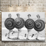 Vintage Beach Umbrella Girls Black And White Print, Bathing Beauty Flapper Girls Canvas Prints Wall Art Home Decor
