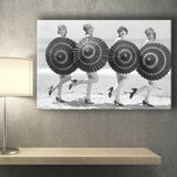 Vintage Beach Umbrella Girls Black And White Print, Bathing Beauty Flapper Girls Canvas Prints Wall Art Home Decor