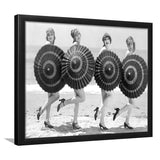 Vintage Beach Umbrella Girls Black And White Print, Bathing Beauty Flapper Girls Framed Art Prints, Wall Art,Home Decor,Framed Picture