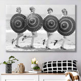 Vintage Beach Umbrella Girls Black And White Print, Bathing Beauty Flapper Girls Canvas Prints Wall Art Home Decor