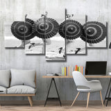 Vintage Beach Umbrella Girls Black And White Print, Bathing Beauty Flapper Girls 5 Panels, Canvas Prints Wall Art Decor