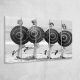 Vintage Beach Umbrella Girls Black And White Print, Bathing Beauty Flapper Girls Larger Canvas Art, 5 Piece Canvas Prints Wall Art