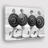 Vintage Beach Umbrella Girls Black And White Print, Bathing Beauty Flapper Girls Canvas Prints Wall Art Home Decor