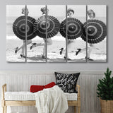 Vintage Beach Umbrella Girls Black And White Print, Bathing Beauty Flapper Girls Larger Canvas Art, 5 Piece Canvas Prints Wall Art