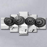 Vintage Beach Umbrella Girls Black And White Print, Bathing Beauty Flapper Girls 5 Panels, Canvas Prints Wall Art Decor