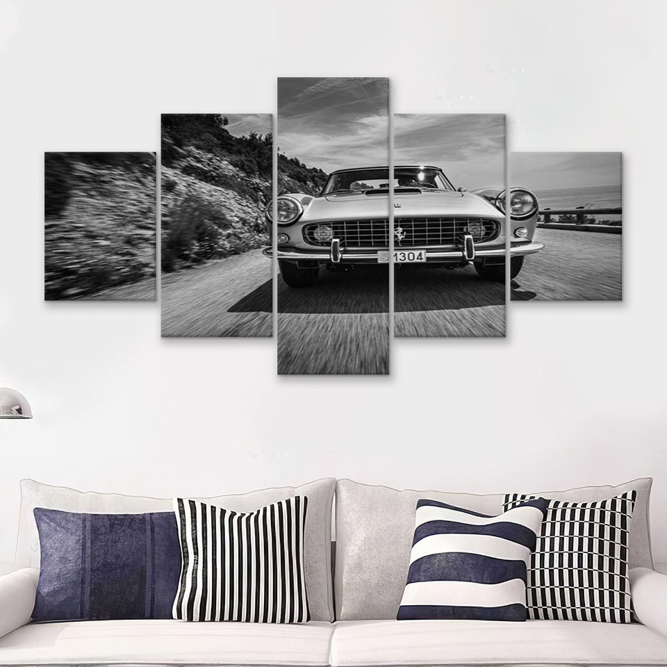 Vintage Car Wall Art In Black And White 5 Piece Multi Panels Canvas Prints Wall Art - Painting Canvas,Wall Decor