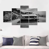 Vintage Car Wall Art In Black And White 5 Piece Multi Panels Canvas Prints Wall Art - Painting Canvas,Wall Decor