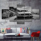 Vintage Car Wall Art In Black And White 5 Piece Multi Panels Canvas Prints Wall Art - Painting Canvas,Wall Decor