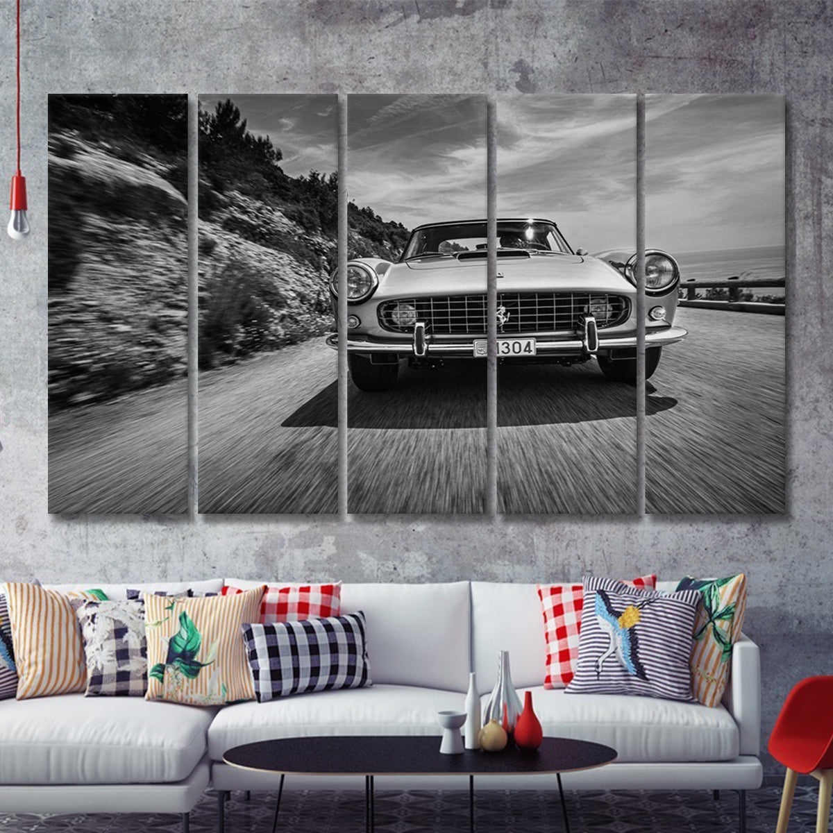 Vintage Car Wall Art In Black And White 5 Piece B Multi Panels