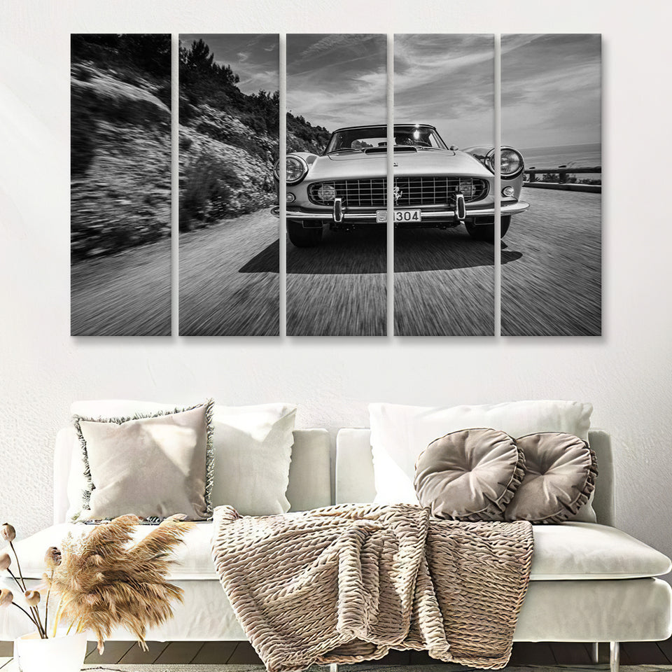 Vintage Car Wall Art In Black And White 5 Piece B Multi Panels Canvas Prints Wall Art - Painting Canvas,Wall Decor
