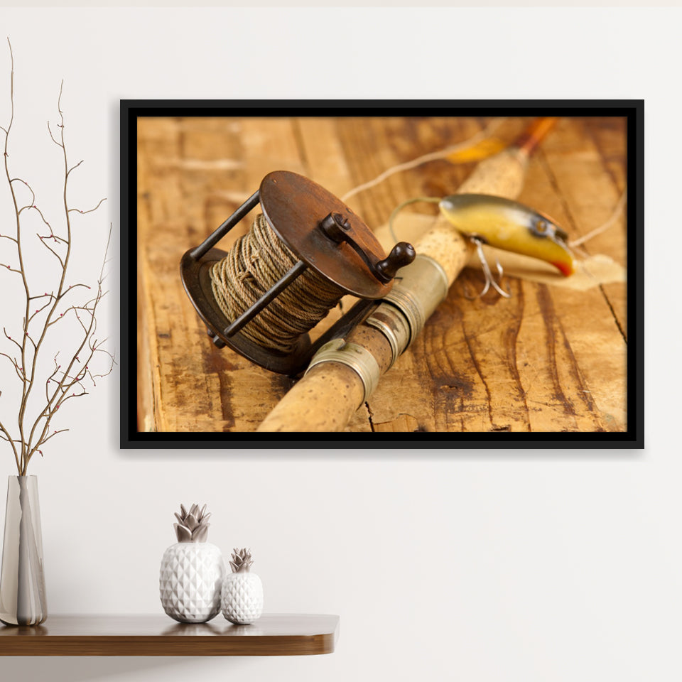 Vintage Fishing Decor Black White Framed Canvas Prints Wall Art