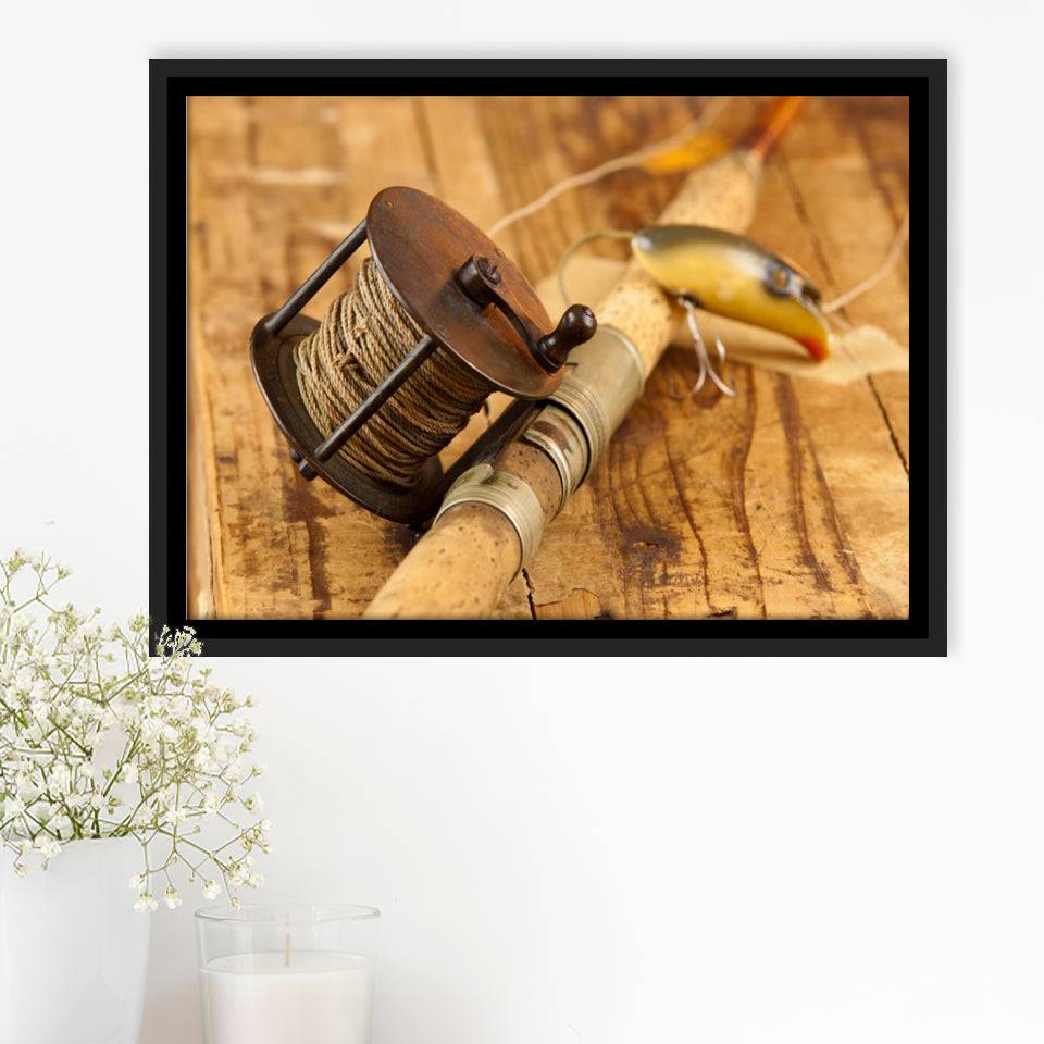 Picture Frame Fishing Pole Decor Vintage Fishing Decor Black White