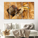 Vintage Fishing Decor Black  White 5 Piece Canvas Prints Wall Art - Painting Prints, Wall Decor,Multi Panels