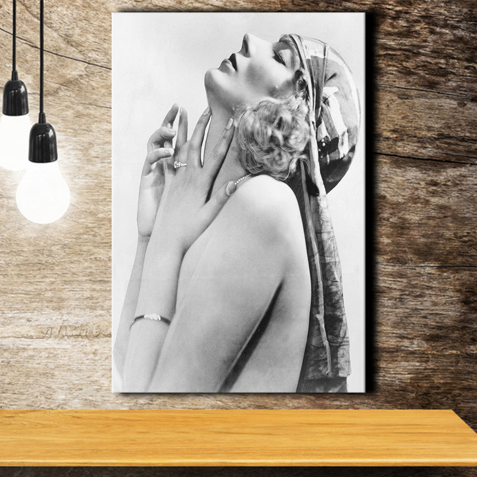 Vintage Flapper Girl Black And White Print, Classic Beauty Canvas Prints Wall Art Home Decor