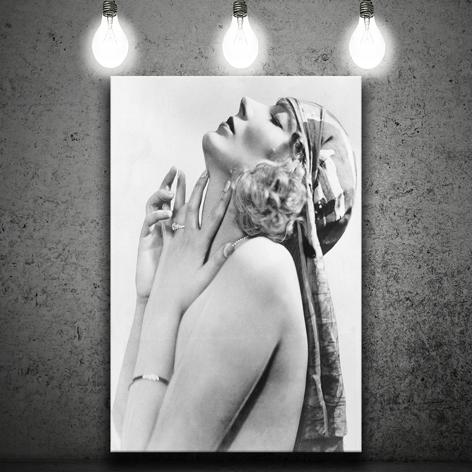 Vintage Flapper Girl Black And White Print, Classic Beauty Canvas Prints Wall Art Home Decor