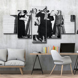 Vintage Flapper Girls Drinking Black And White Print, Roaring Twenties Vintage Style 5 Panels, Canvas Prints Wall Art Decor