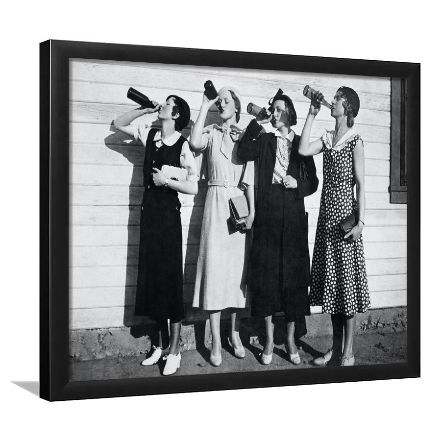 Vintage Flapper Girls Drinking Black And White Print, Roaring Twenties Vintage Style Framed Art Prints, Wall Art,Home Decor