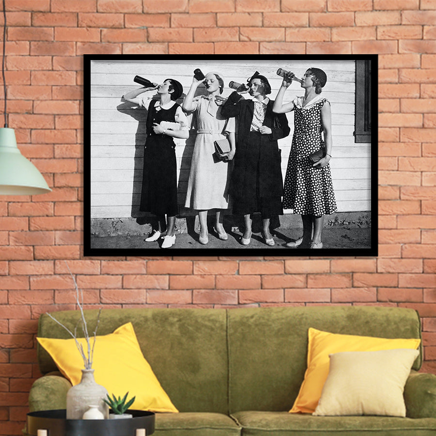 Vintage Flapper Girls Drinking Black And White Print, Roaring Twenties Vintage Style Framed Art Prints, Wall Art,Home Decor