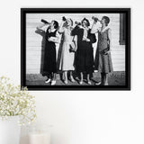 Vintage Flapper Girls Drinking Black And White Print, Roaring Twenties Vintage Style Framed Canvas Prints Wall Art Home Decor