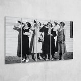 Vintage Flapper Girls Drinking Black And White Print, Vintage Style Larger Canvas Art, 5 Piece Canvas Prints Wall Art Decor