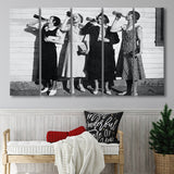 Vintage Flapper Girls Drinking Black And White Print, Vintage Style Larger Canvas Art, 5 Piece Canvas Prints Wall Art Decor