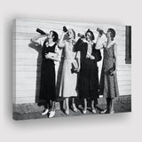 Vintage Flapper Girls Drinking Black And White Print, Roaring Twenties Vintage Style Canvas Prints Wall Art Home Decor