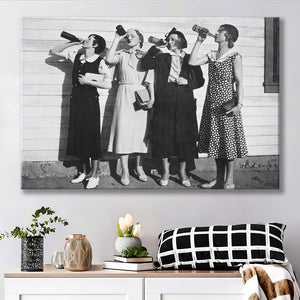 Vintage Flapper Girls Drinking Black And White Print, Roaring Twenties Vintage Style Canvas Prints Wall Art Home Decor