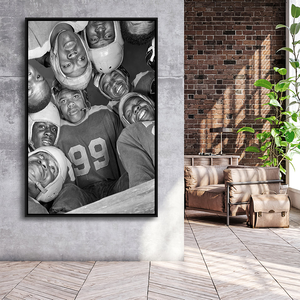 Vintage Football Black And White Print, Hbcu College Football Framed Canvas Prints Wall Art Home Decor, Floating Frame