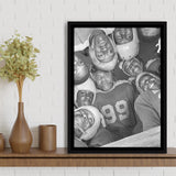 Vintage Football Black And White Print, Hbcu College Football Framed Canvas Prints Wall Art Home Decor, Floating Frame