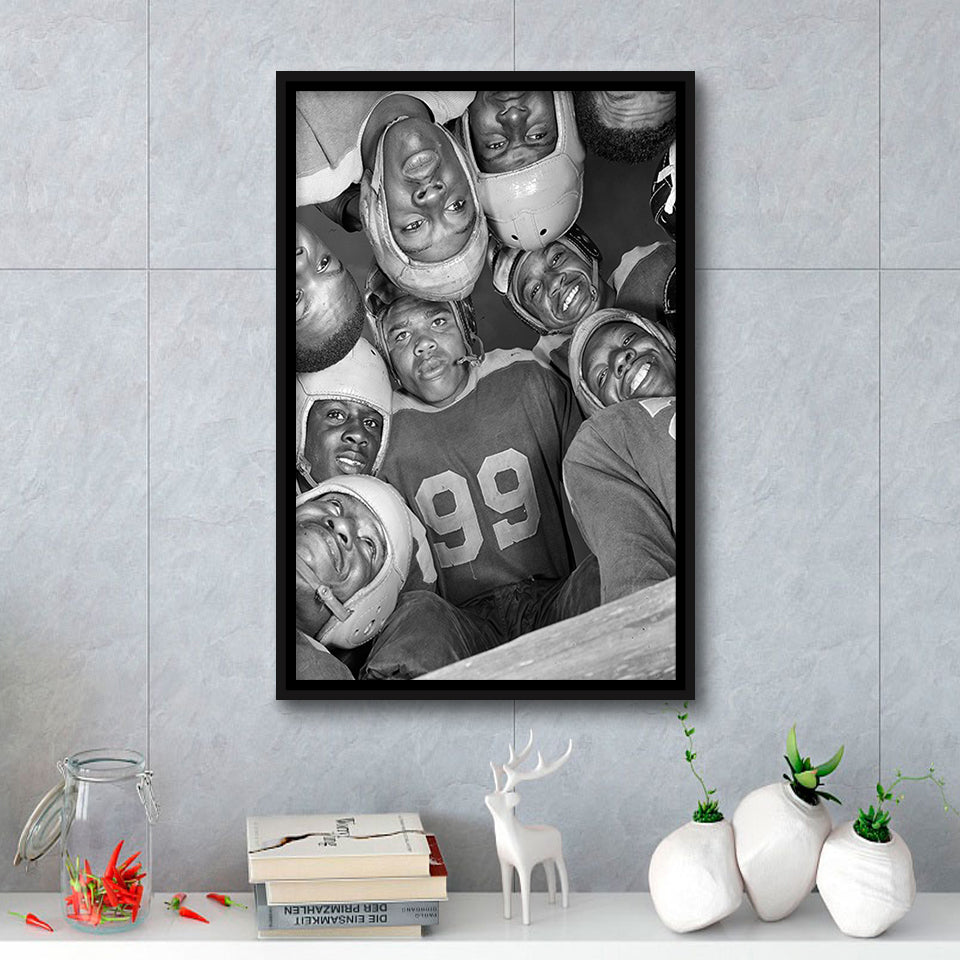 Vintage Football Black And White Print, Hbcu College Football Framed Canvas Prints Wall Art Home Decor, Floating Frame