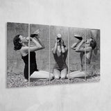 Vintage Girls Drinking Wine At The Beach Black And White Print, Larger Canvas Art, 5 Piece Canvas Prints Wall Art Decor