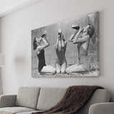Vintage Girls Drinking Wine At The Beach Black And White Print, Canvas Prints Wall Art Home Decor