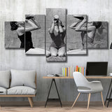 Vintage Girls Drinking Wine At The Beach Black And White Print, 5 Panels, Canvas Prints Wall Art Decor, Large Canvas Art