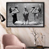 Vintage Girls Drinking Wine At The Beach Black And White Print, Framed Canvas Prints Wall Art Home Decor,Floating Frame
