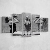Vintage Girls Drinking Wine At The Beach Black And White Print, 5 Panels, Canvas Prints Wall Art Decor, Large Canvas Art