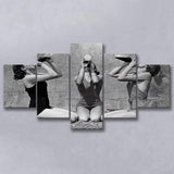 Vintage Girls Drinking Wine At The Beach Black And White Print, 5 Panels, Canvas Prints Wall Art Decor, Large Canvas Art