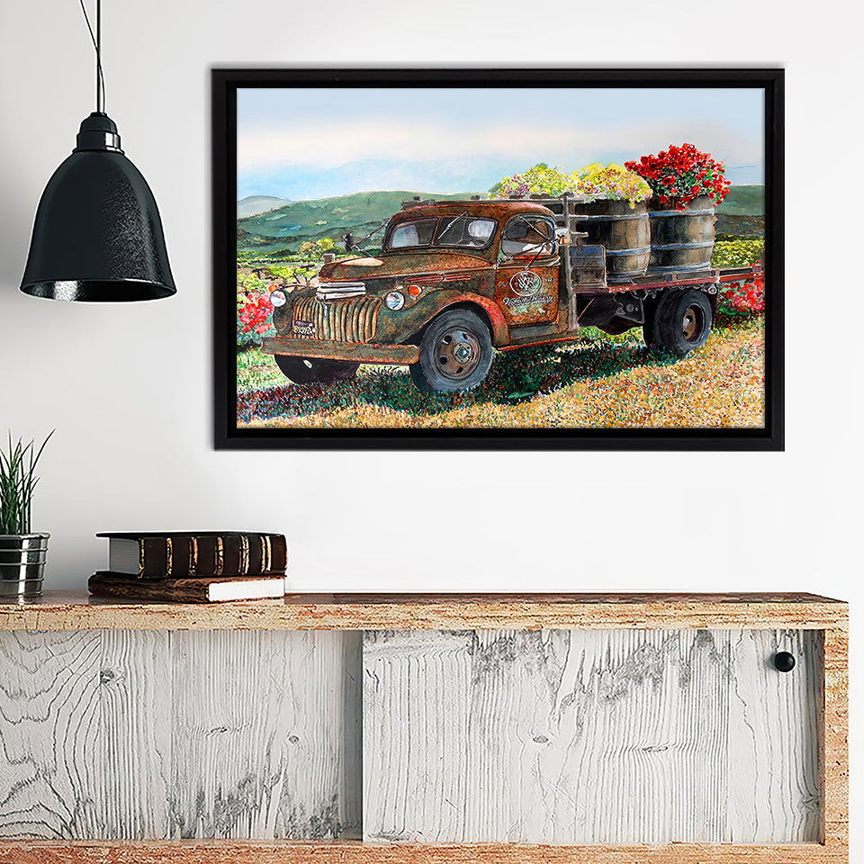 Framed Rucks Vintage Harvest Canvas Print Classic Trucks Canvas Wall Art - Framed A ...