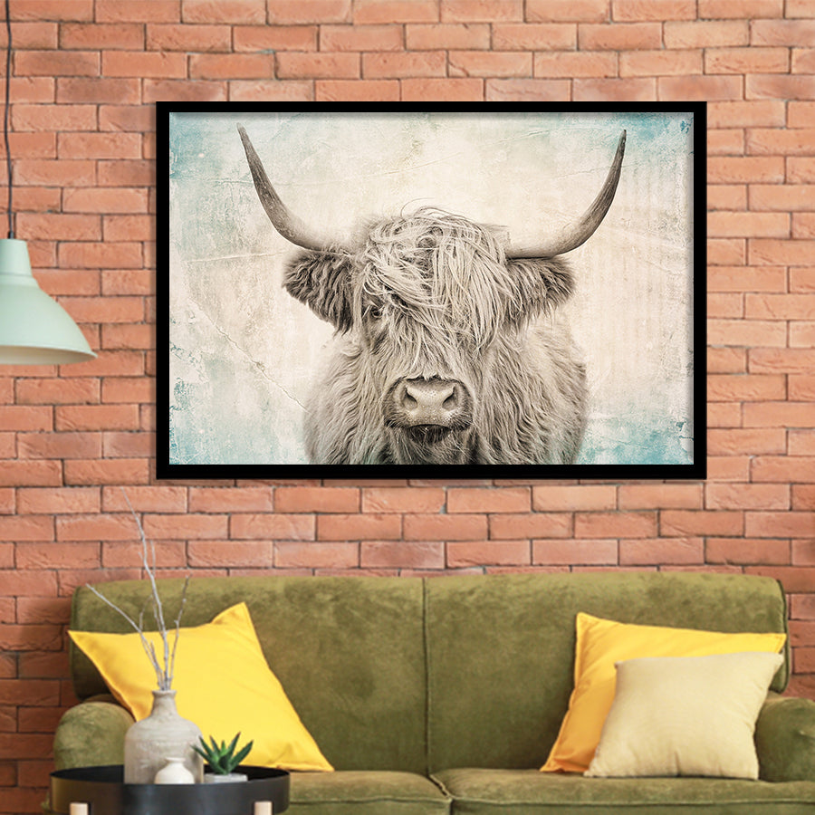 Vintage Highland Cow Framed Art Print Wall Decor - Painting Art, Framed Picture, Home Decor