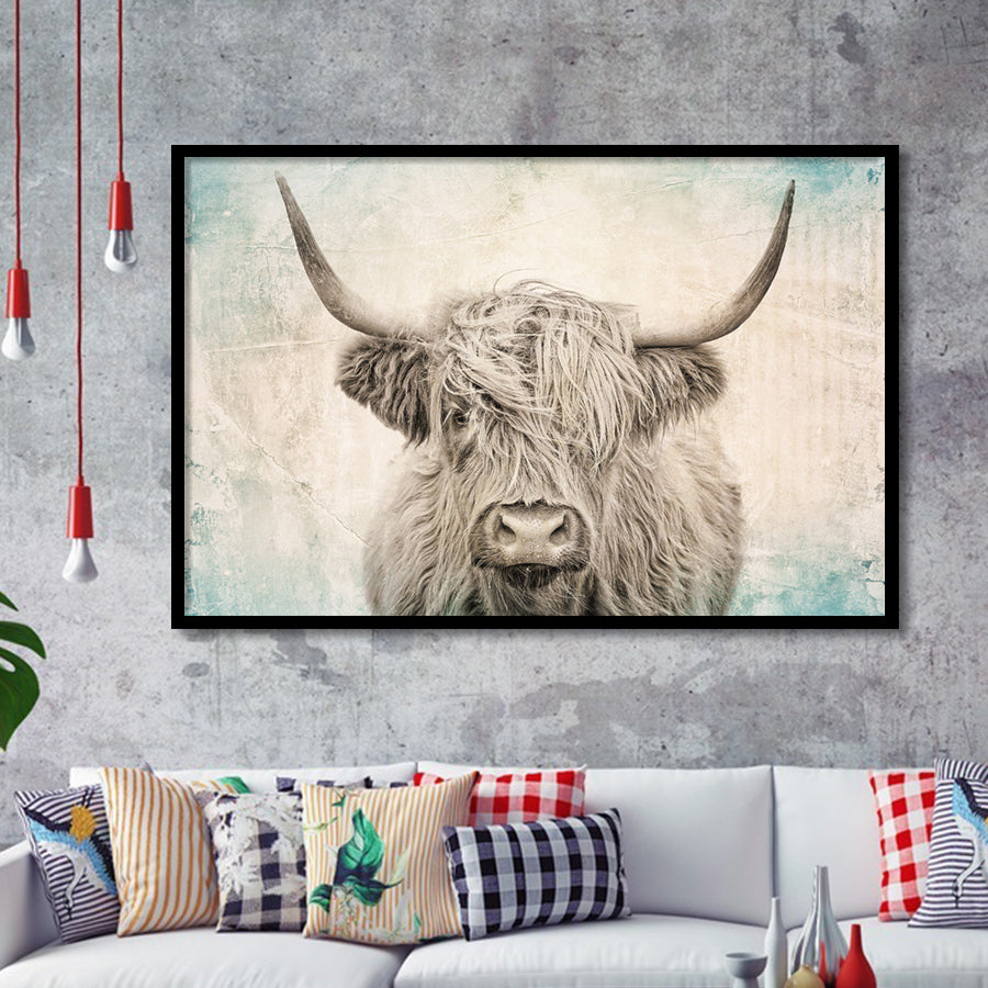 Vintage Highland Cow Framed Art Print Wall Decor - Painting Art, Framed Picture, Home Decor