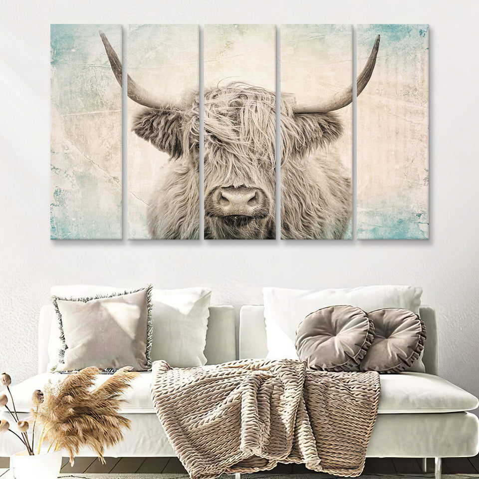 Vintage Highland Cow 5 Piece B Multi Panels Canvas Prints Wall Art - Painting Canvas,Wall Decor